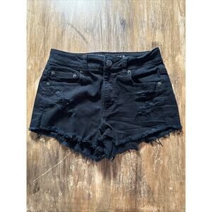 American Eagle Black Denim Shorts Women's 4 High Rise Festival Stretch Jeans